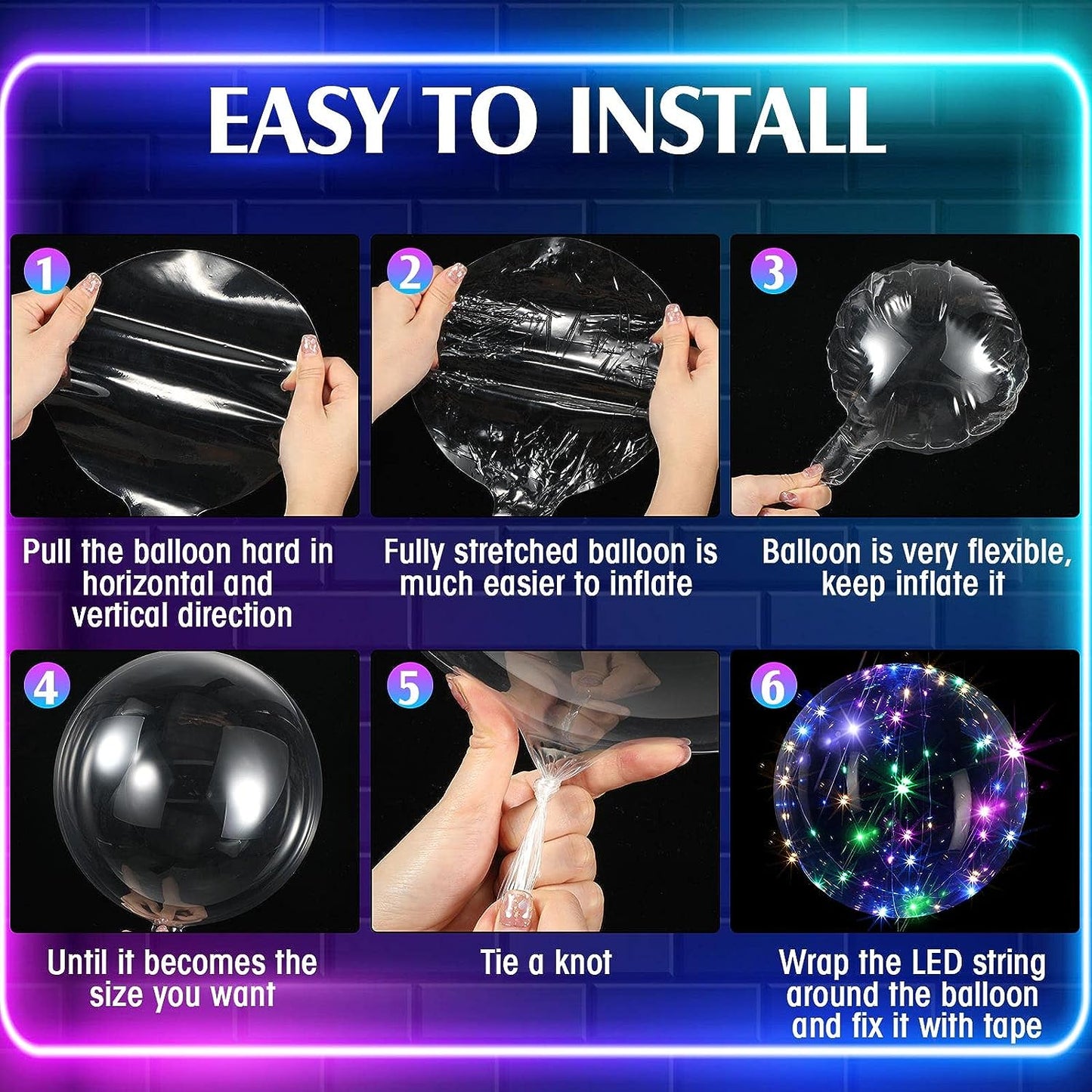 10Pcs LED Light Up Bobo Balloons Transparent Balloons with 3M String Lights
