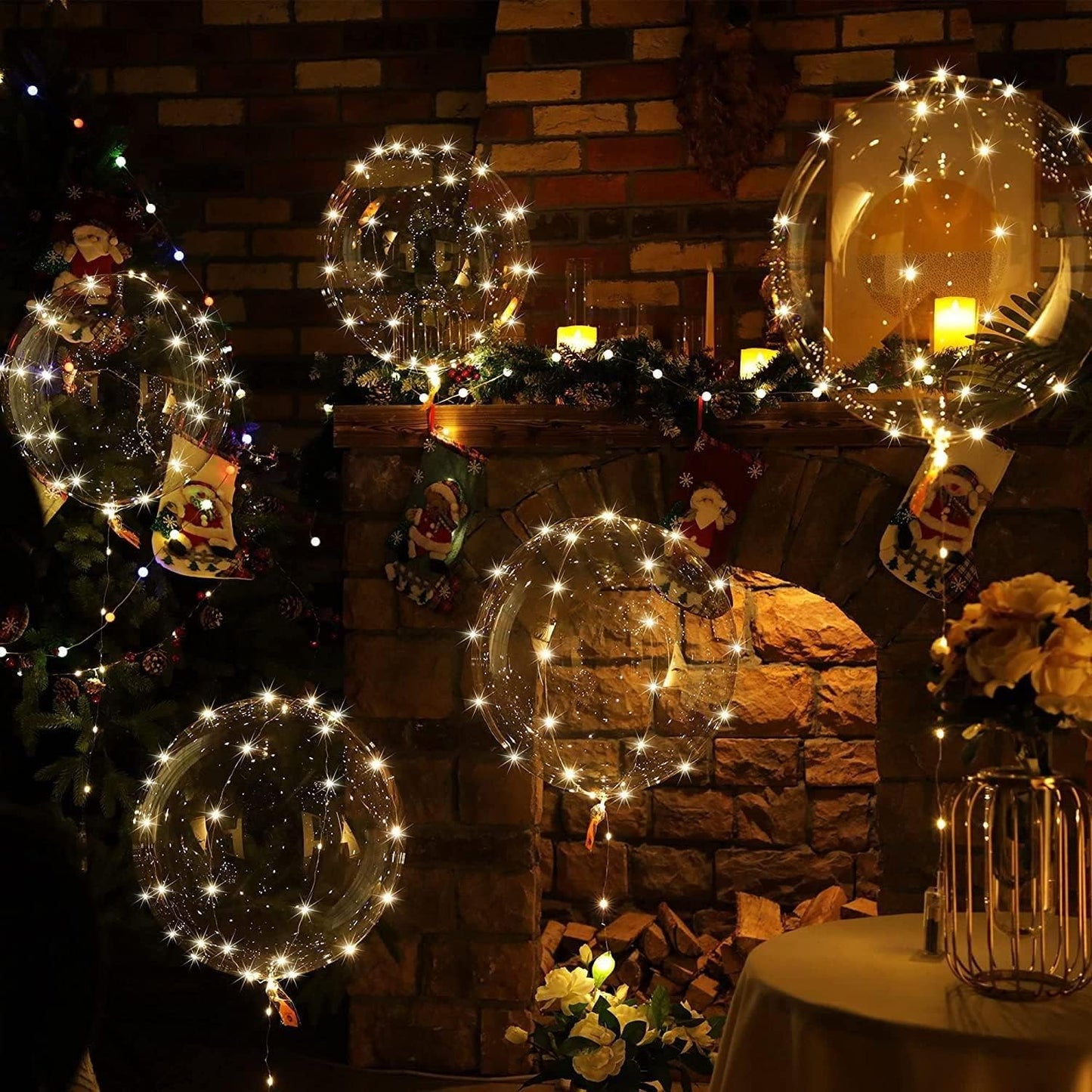 10Pcs LED Light Up Bobo Balloons Transparent Balloons with 3M String Lights
