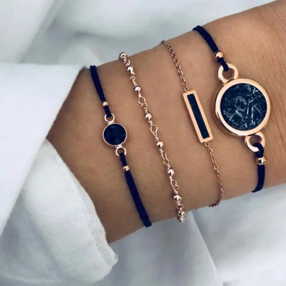 New Design Vintage Women Boho Bracelets Set Moon Shell Heart Tortoise Charm Beads Chains Bangle