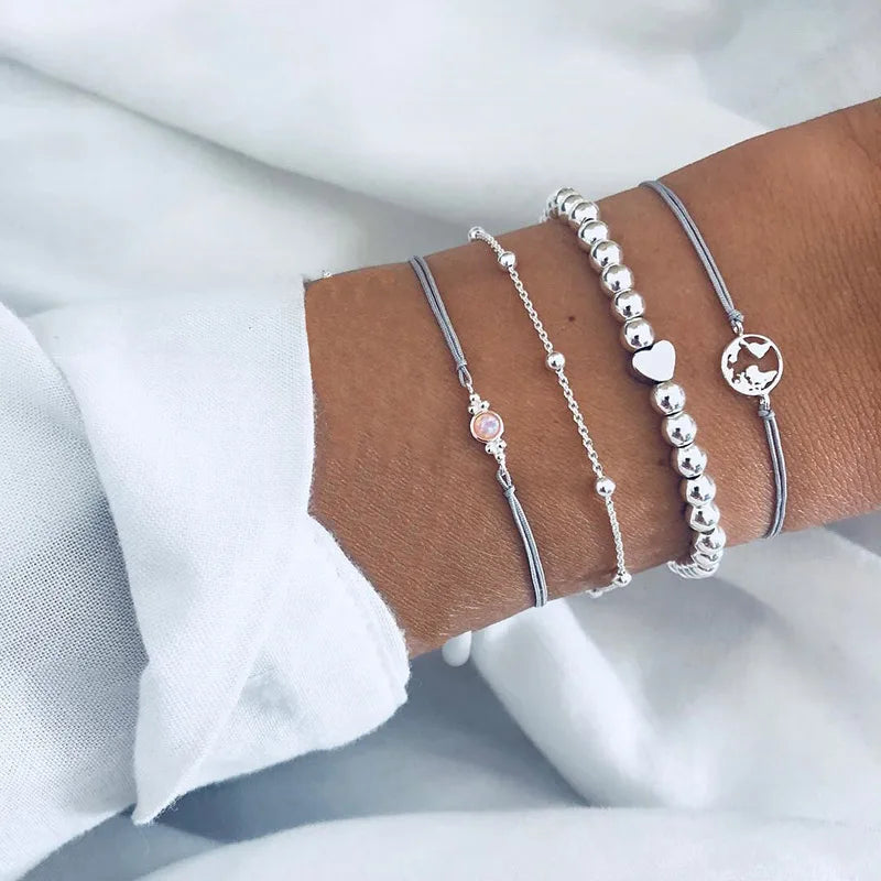 New Design Vintage Women Boho Bracelets Set Moon Shell Heart Tortoise Charm Beads Chains Bangle
