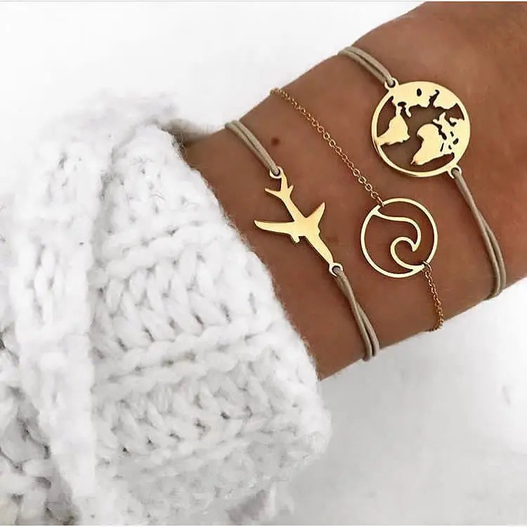 New Design Vintage Women Boho Bracelets Set Moon Shell Heart Tortoise Charm Beads Chains Bangle