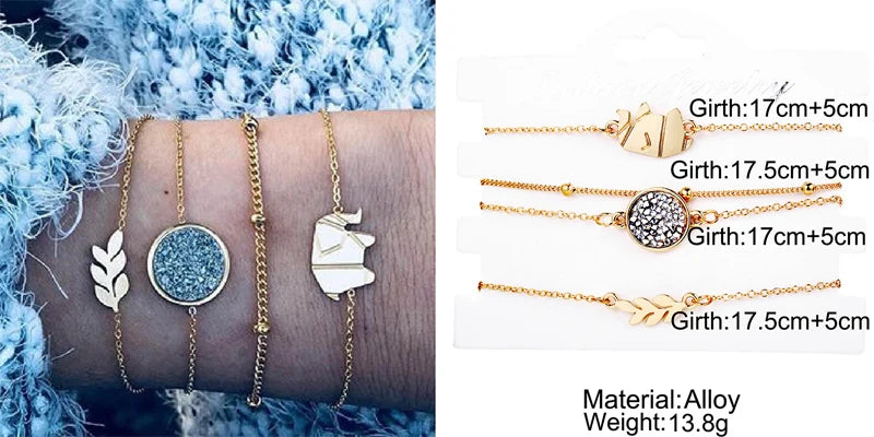 New Design Vintage Women Boho Bracelets Set Moon Shell Heart Tortoise Charm Beads Chains Bangle