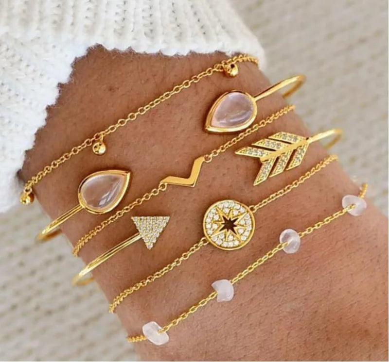 New Design Vintage Women Boho Bracelets Set Moon Shell Heart Tortoise Charm Beads Chains Bangle