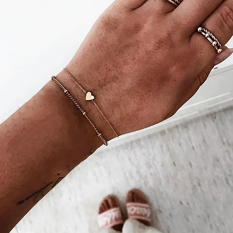 New Design Vintage Women Boho Bracelets Set Moon Shell Heart Tortoise Charm Beads Chains Bangle