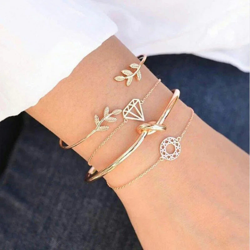 New Design Vintage Women Boho Bracelets Set Moon Shell Heart Tortoise Charm Beads Chains Bangle