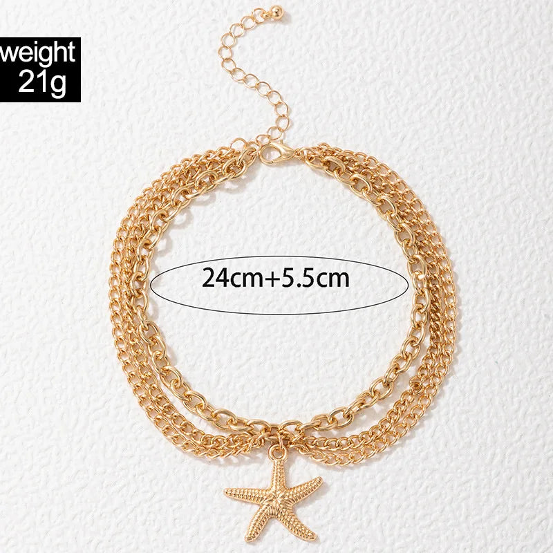 Sexy Multi-layer Anklet with a Starfish Heart Shell or snake