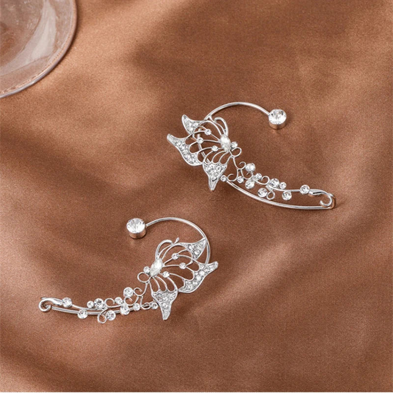 Sparkling Crystal Elf Butterfly Ear Cuff Without Piercing Clip Earrings