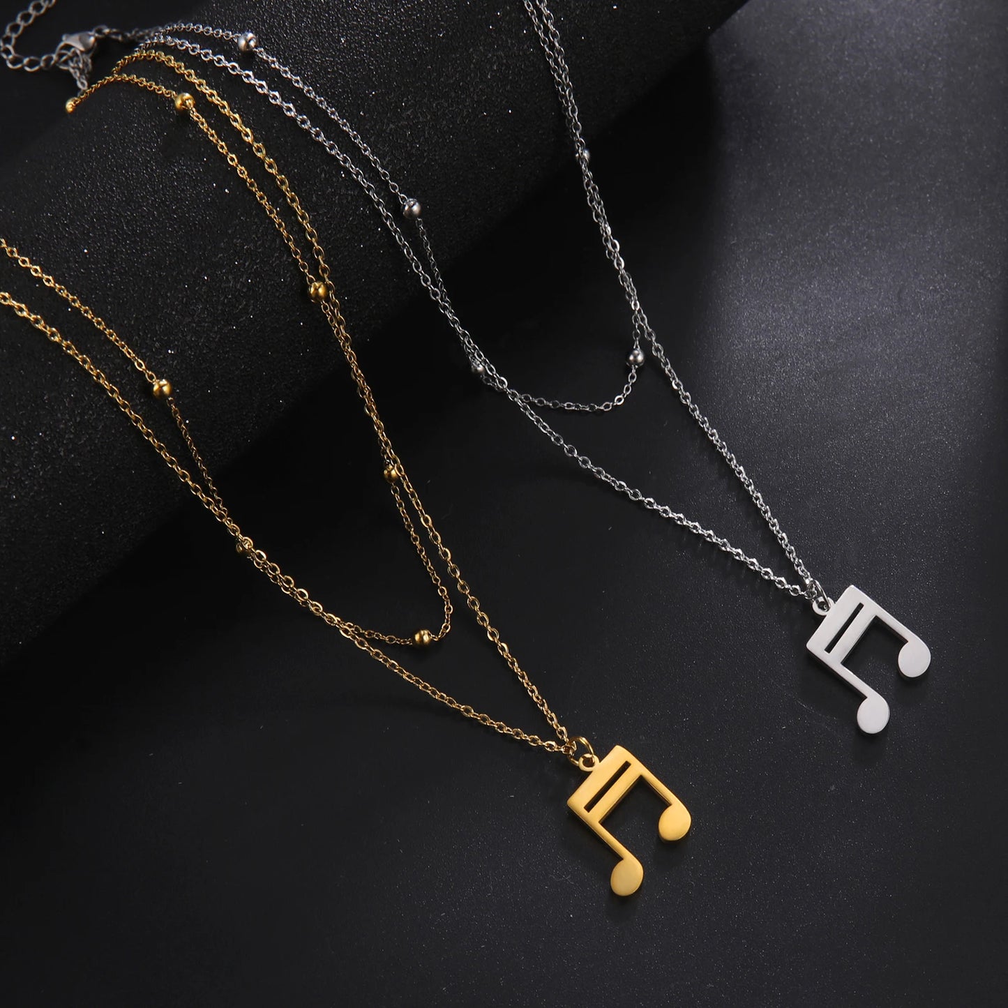 Music Note Pendant Necklace Stainless Steel