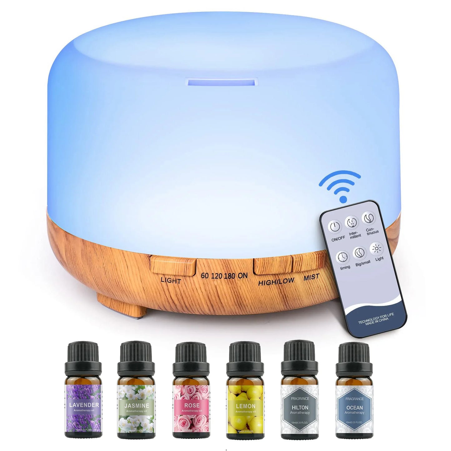 500ML Aroma Diffuser (Oils Optional), 5V 2A Essential Oil Aromatherapy Diffuser Humidifier with Remote Control