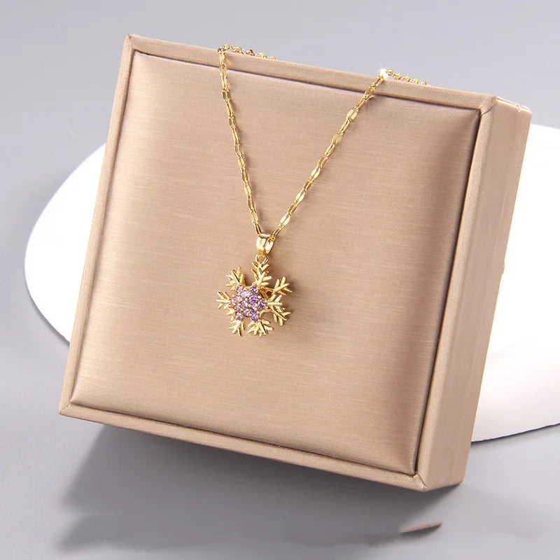 Rotating Snowflake Pendant Collarbone Chain