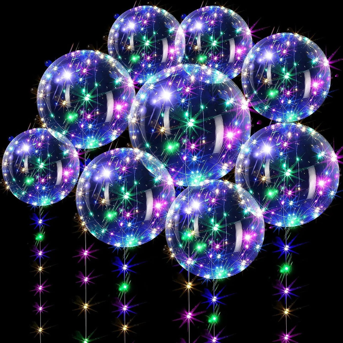 10Pcs LED Light Up Bobo Balloons Transparent Balloons with 3M String Lights