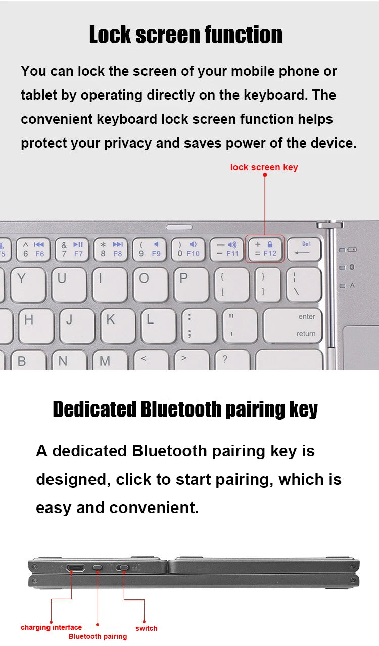 Folding Bluetooth Keyboard with Touchpad for IOS, Android, Windows Office