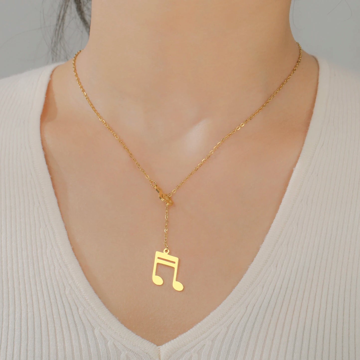 Music Note Pendant Necklace Stainless Steel
