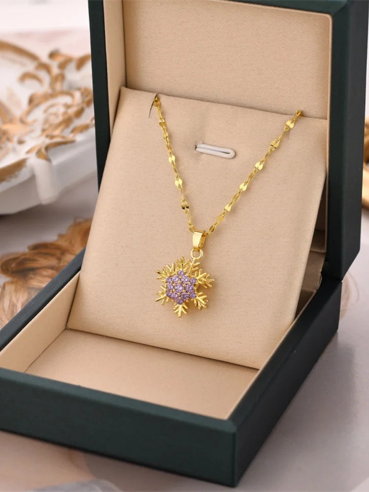 Rotating Snowflake Pendant Collarbone Chain