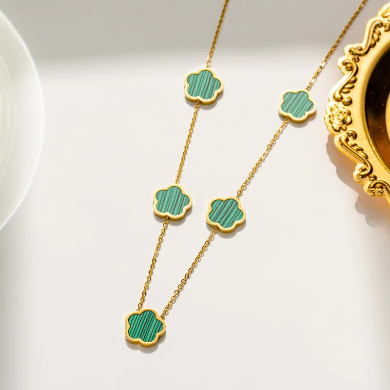 Lucky Clover 18K Gold Plated Clover Necklace Bracelet Earring Set