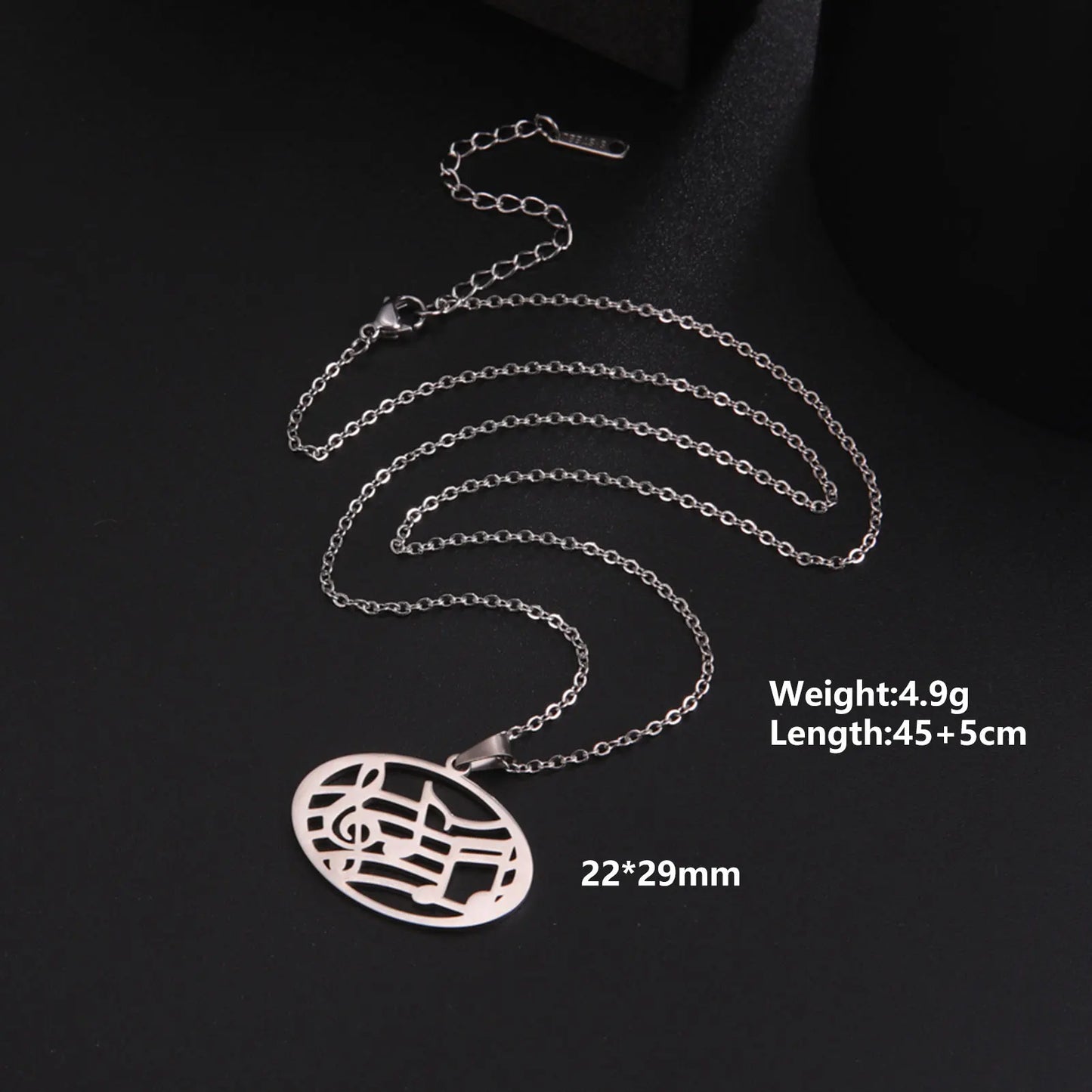 Music Note Pendant Necklace Stainless Steel