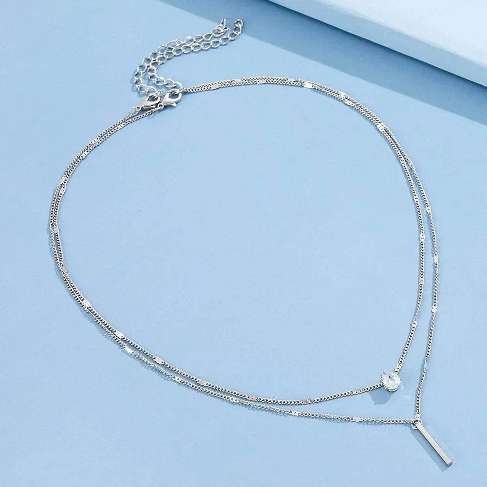 Multi-layer Necklace with a Simple Crystal Water Drop