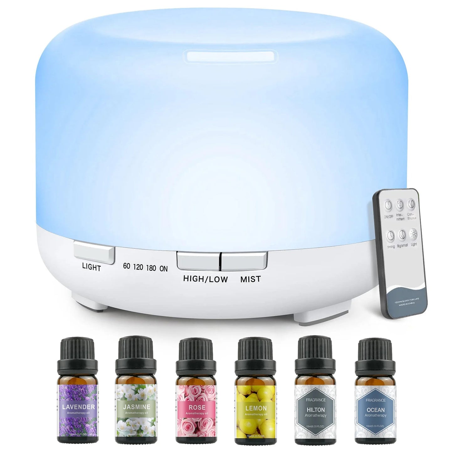 500ML Aroma Diffuser (Oils Optional), 5V 2A Essential Oil Aromatherapy Diffuser Humidifier with Remote Control