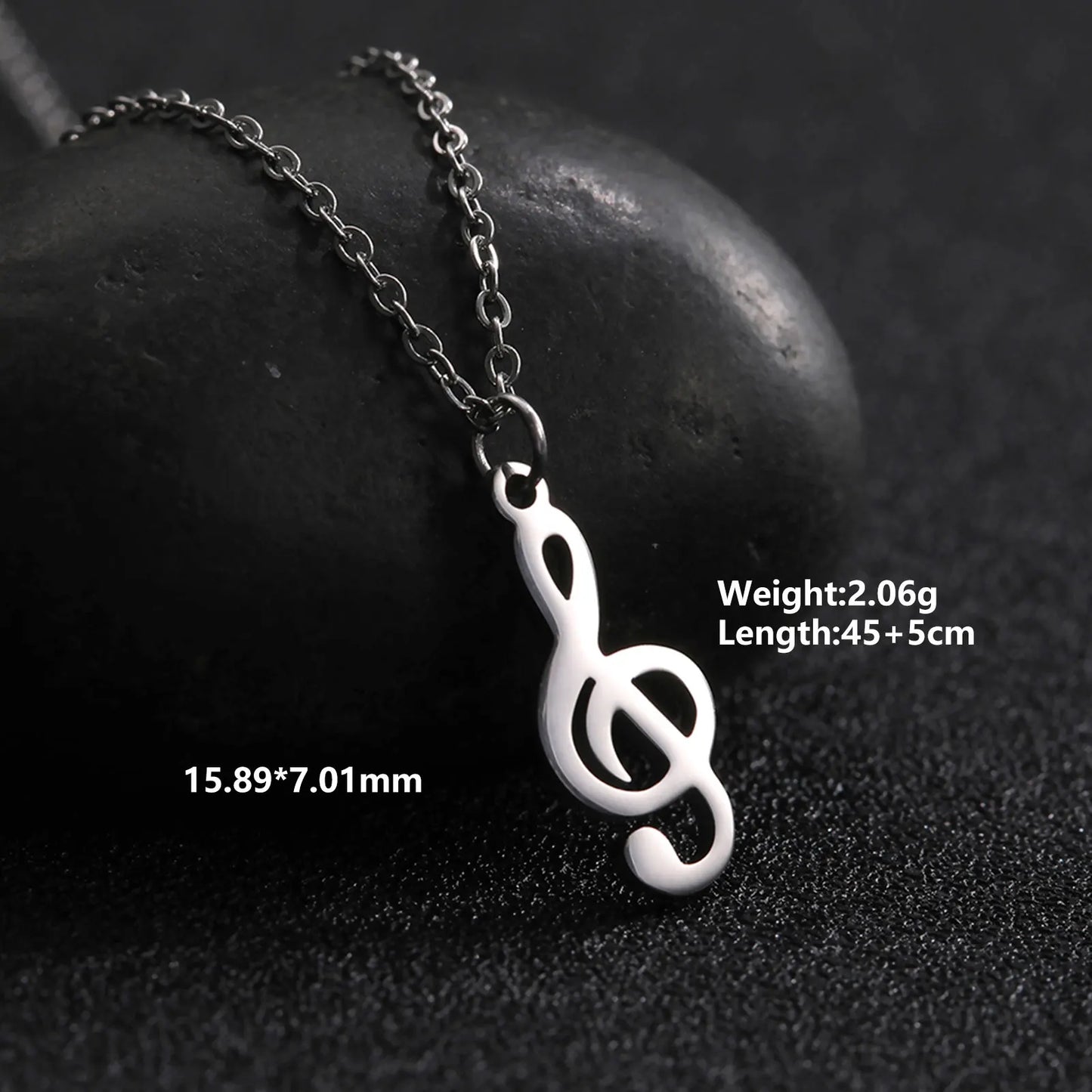 Music Note Pendant Necklace Stainless Steel