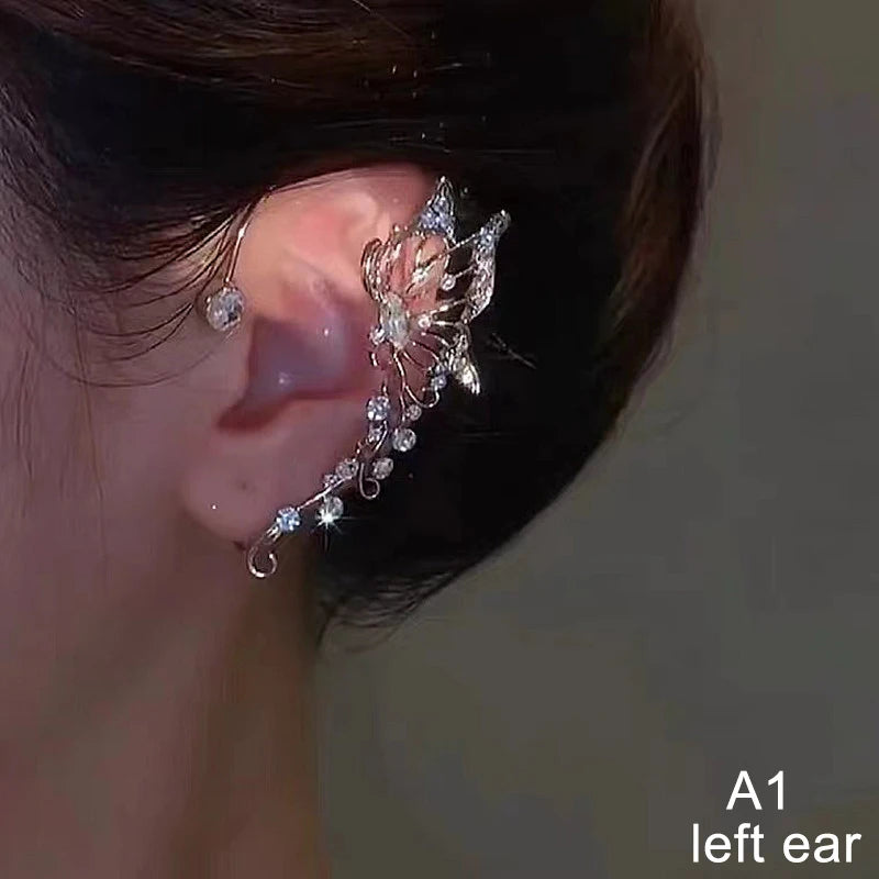 Sparkling Crystal Elf Butterfly Ear Cuff Without Piercing Clip Earrings