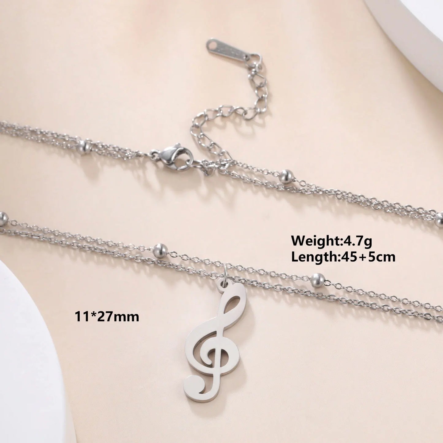 Music Note Pendant Necklace Stainless Steel
