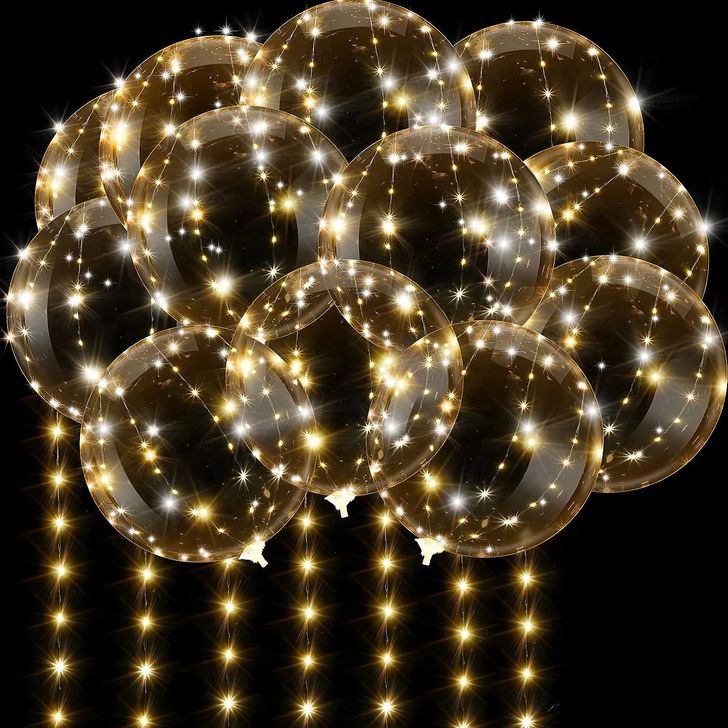 10Pcs LED Light Up Bobo Balloons Transparent Balloons with 3M String Lights