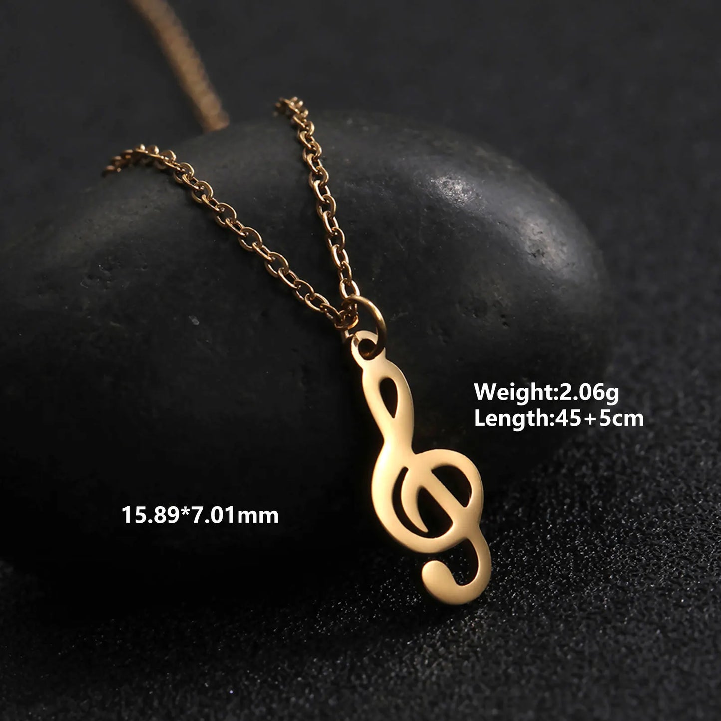 Music Note Pendant Necklace Stainless Steel