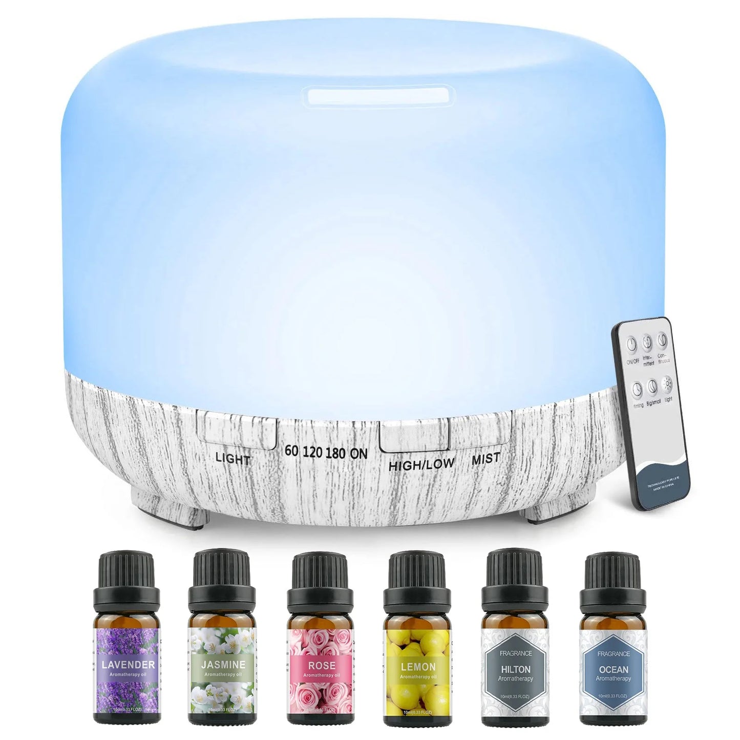 500ML Aroma Diffuser (Oils Optional), 5V 2A Essential Oil Aromatherapy Diffuser Humidifier with Remote Control