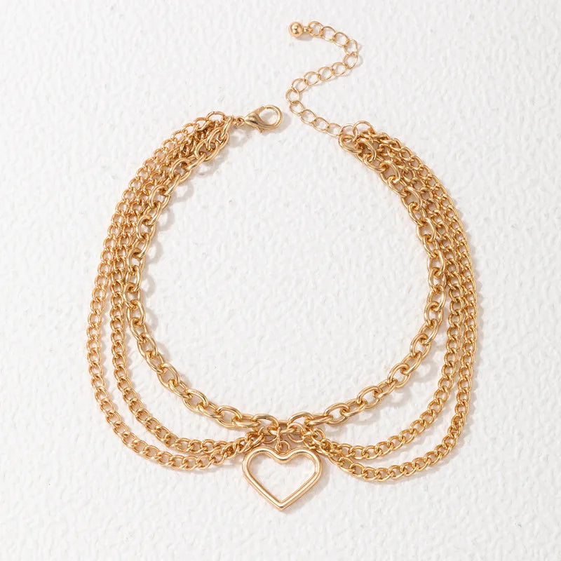 Sexy Multi-layer Anklet with a Starfish Heart Shell or snake
