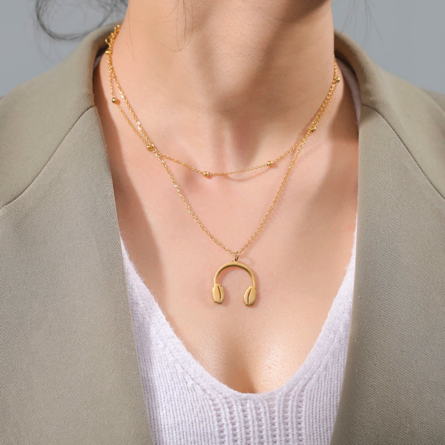 Music Note Pendant Necklace Stainless Steel