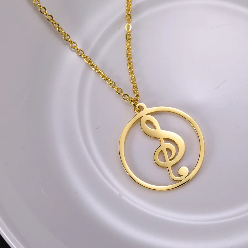 Music Note Pendant Necklace Stainless Steel