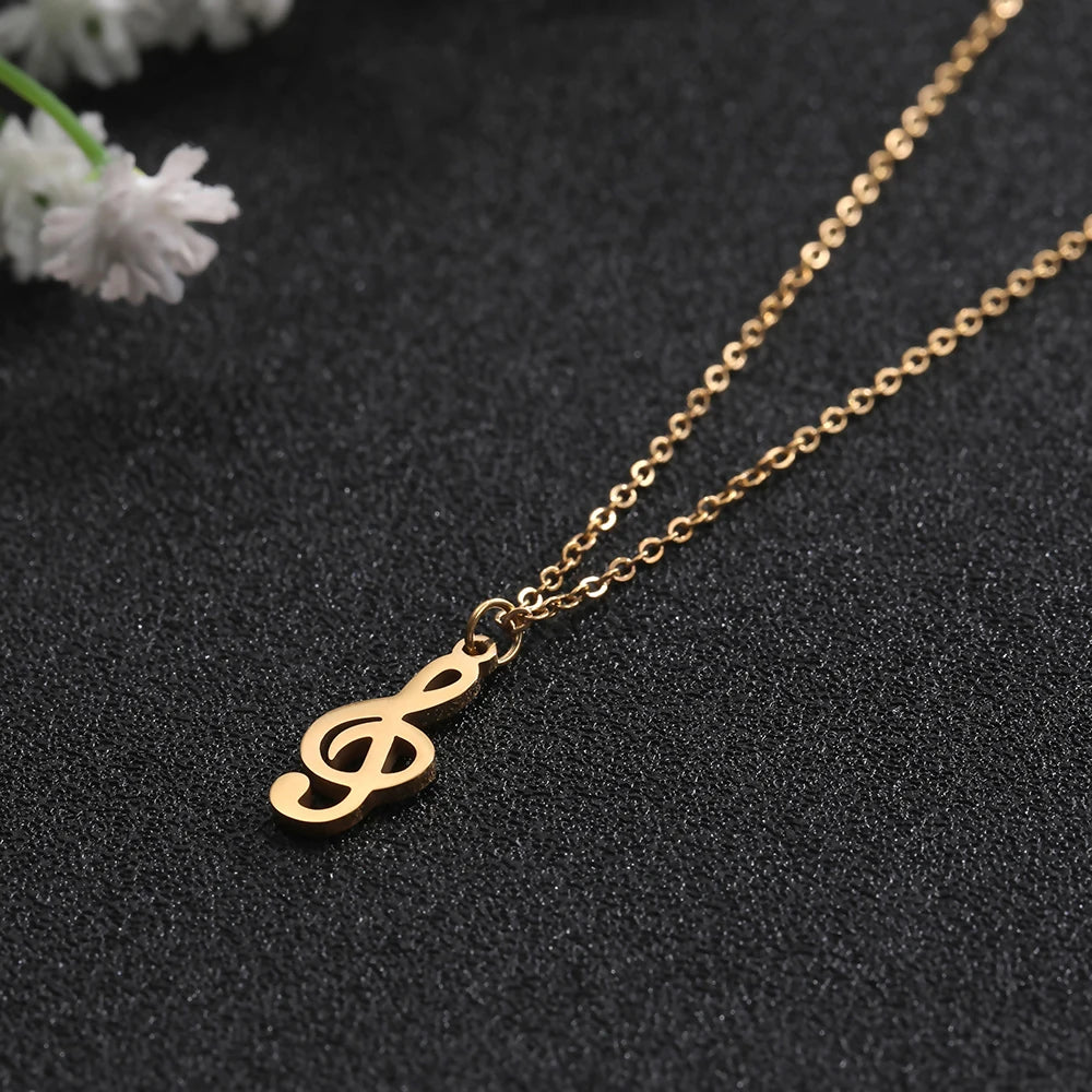 Music Note Pendant Necklace Stainless Steel