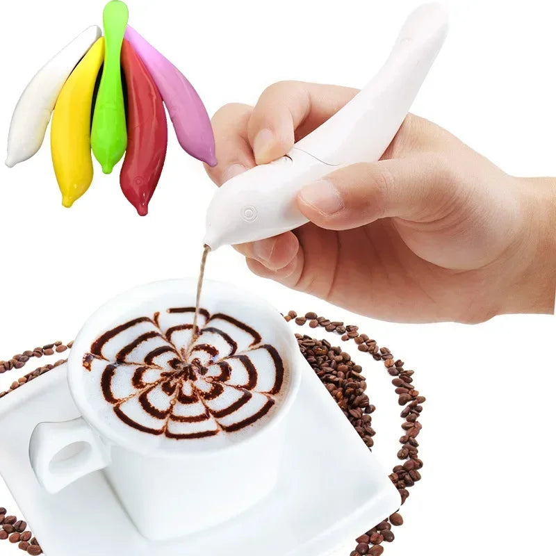 Electrical Latte Art Pen for Coffee Cake Spice Pen Creative Cake Decoration Pen Coffee Carving Baking Pastry Tools Stencils