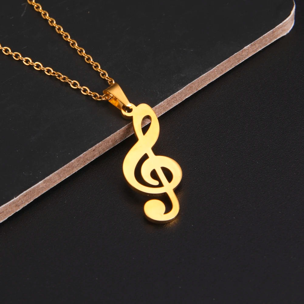 Music Note Pendant Necklace Stainless Steel
