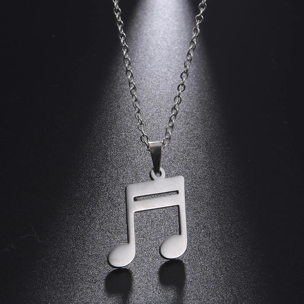 Music Note Pendant Necklace Stainless Steel
