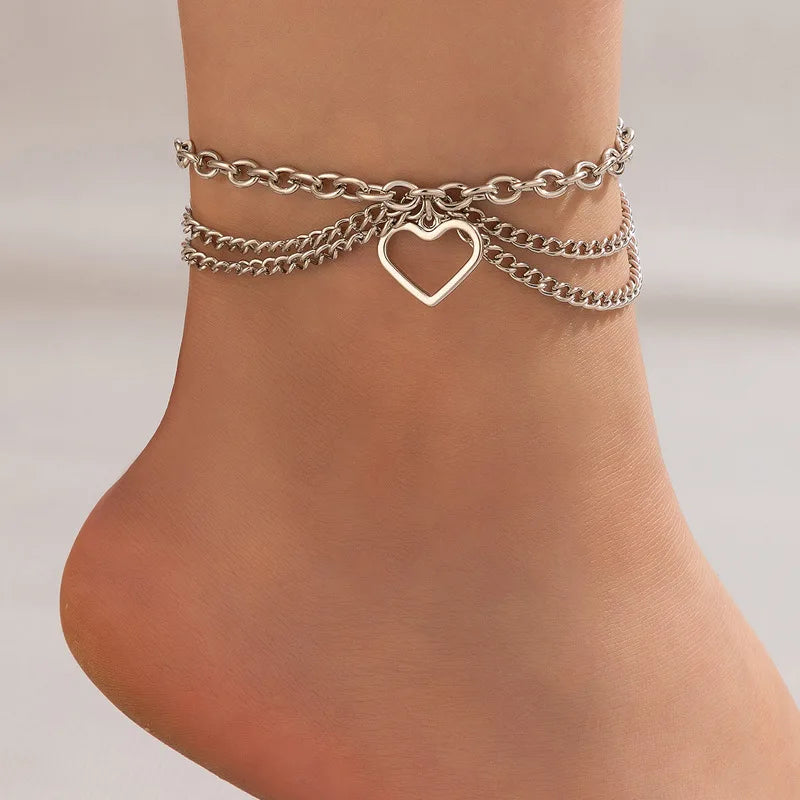 Sexy Multi-layer Anklet with a Starfish Heart Shell or snake