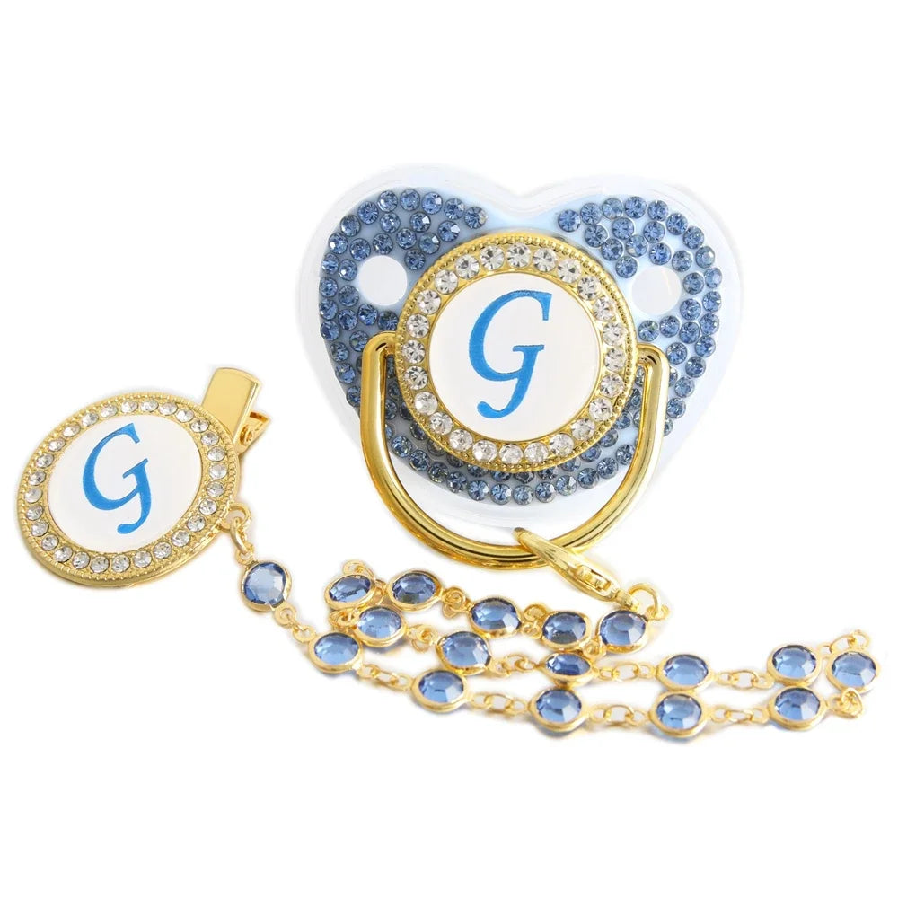 Blue Baby Pacifier with Bead Chain Gem Clip