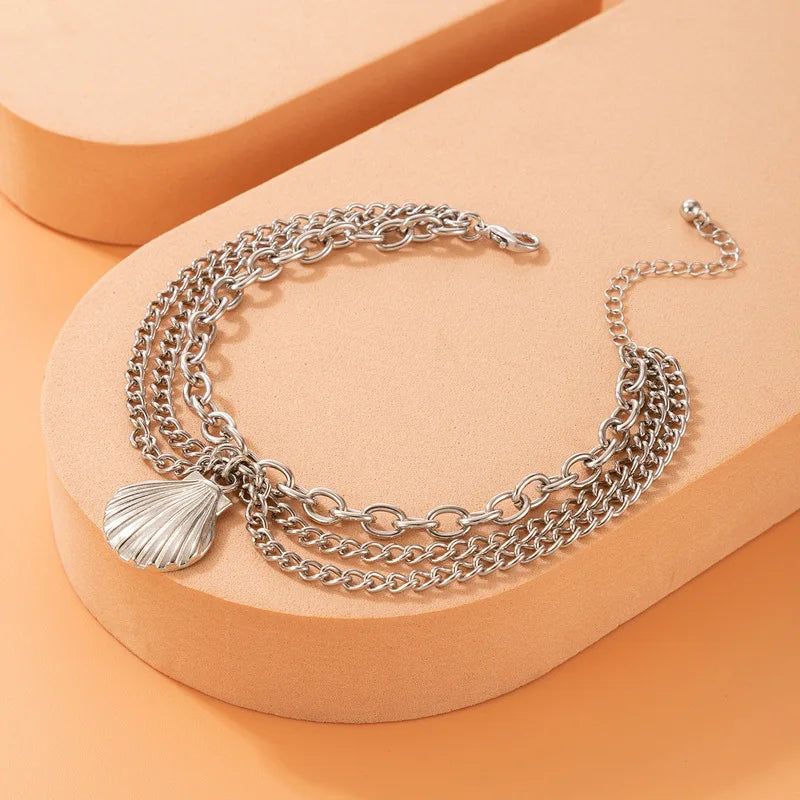 Sexy Multi-layer Anklet with a Starfish Heart Shell or snake