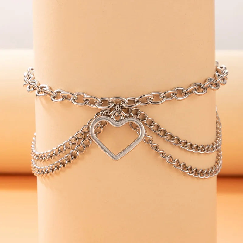 Sexy Multi-layer Anklet with a Starfish Heart Shell or snake