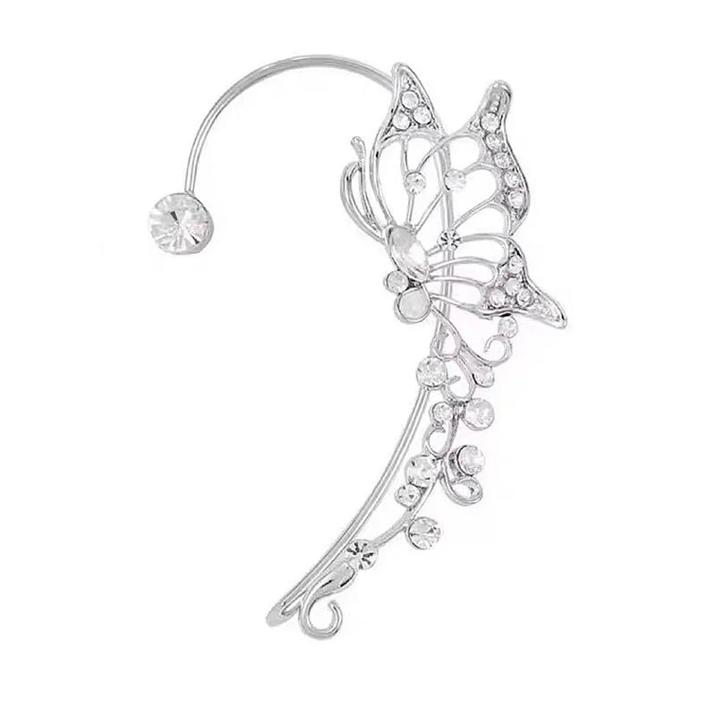 Sparkling Crystal Elf Butterfly Ear Cuff Without Piercing Clip Earrings