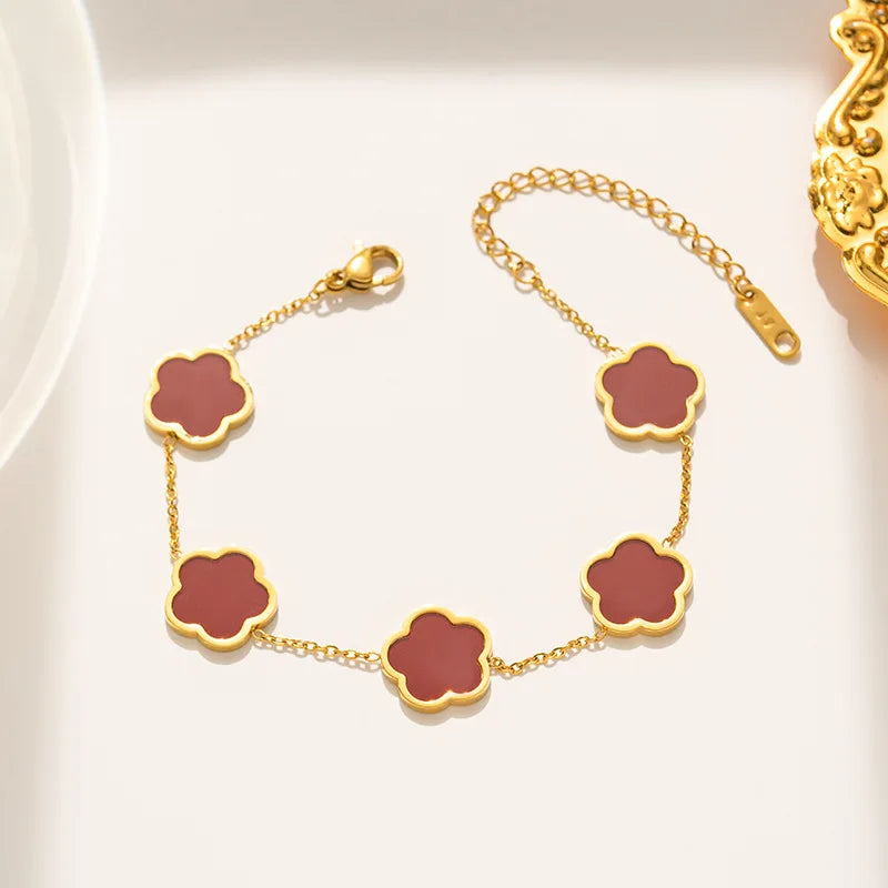 Lucky Clover 18K Gold Plated Clover Necklace Bracelet Earring Set