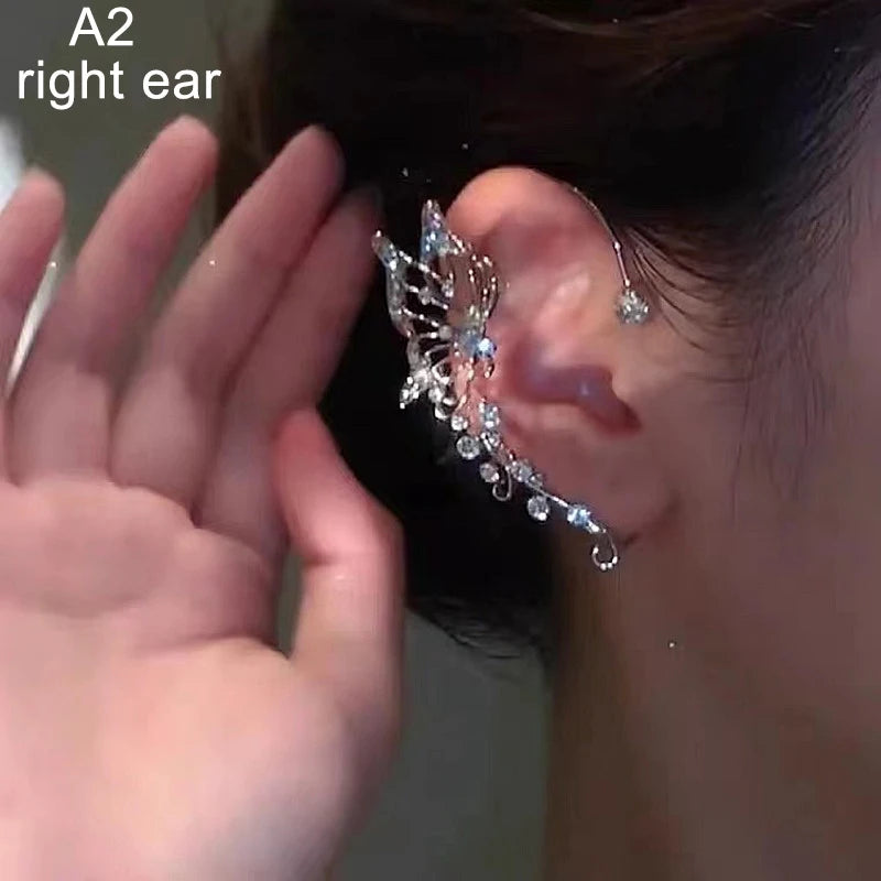 Sparkling Crystal Elf Butterfly Ear Cuff Without Piercing Clip Earrings