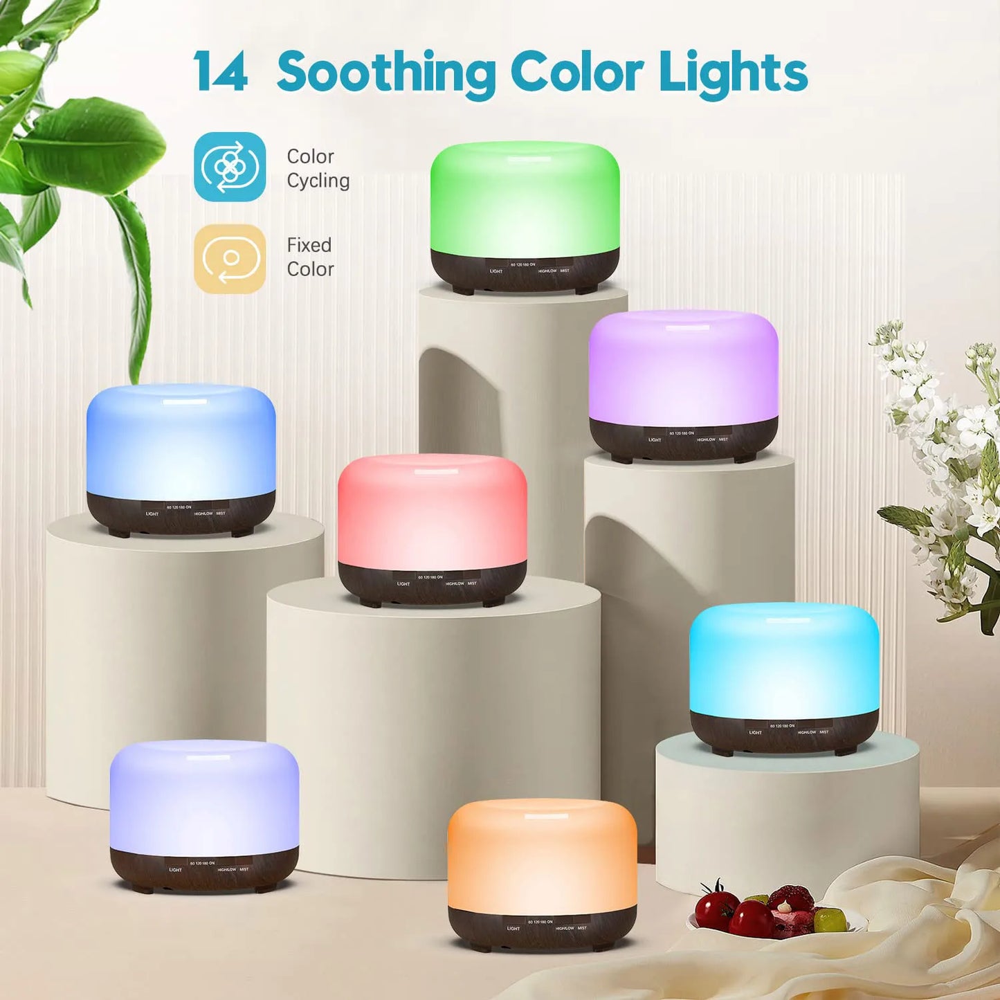 500ML Aroma Diffuser (Oils Optional), 5V 2A Essential Oil Aromatherapy Diffuser Humidifier with Remote Control