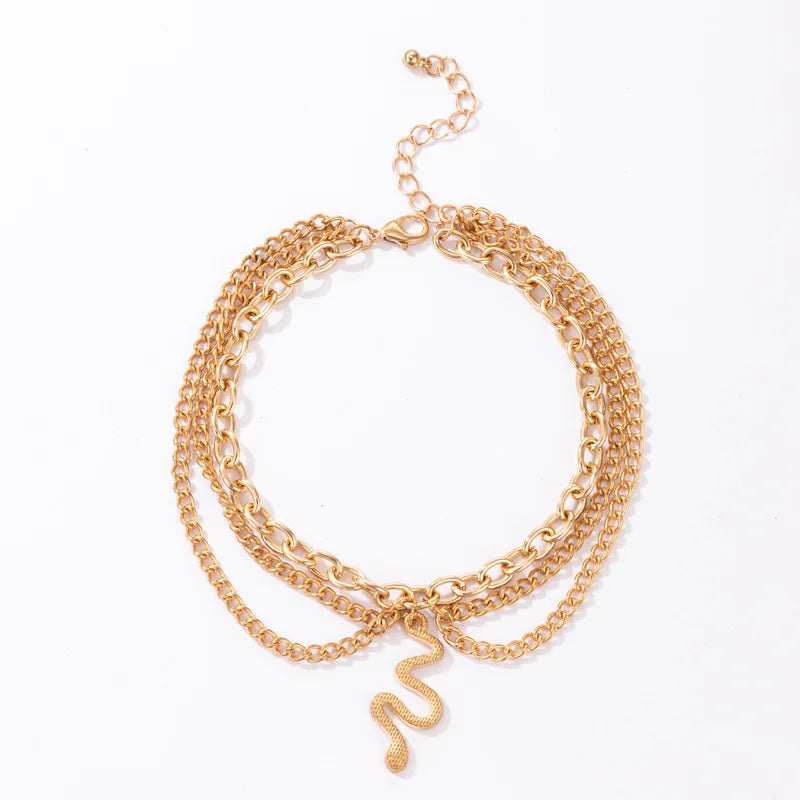 Sexy Multi-layer Anklet with a Starfish Heart Shell or snake