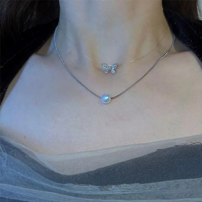 Simple Stacked Retro Imitation Emerald Green Pearl Multi-Layer Necklace