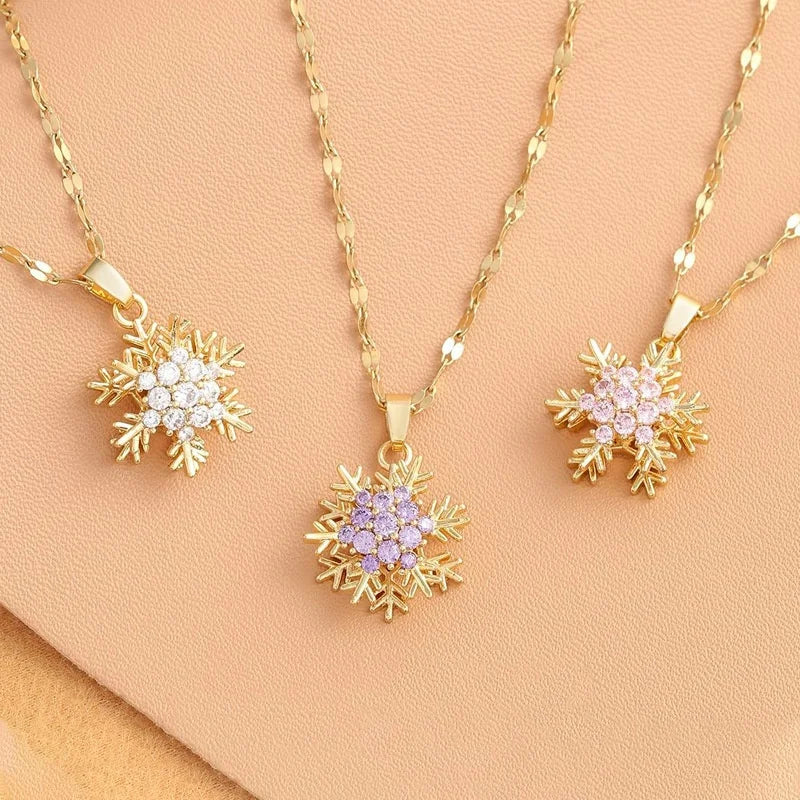 Rotating Snowflake Pendant Collarbone Chain
