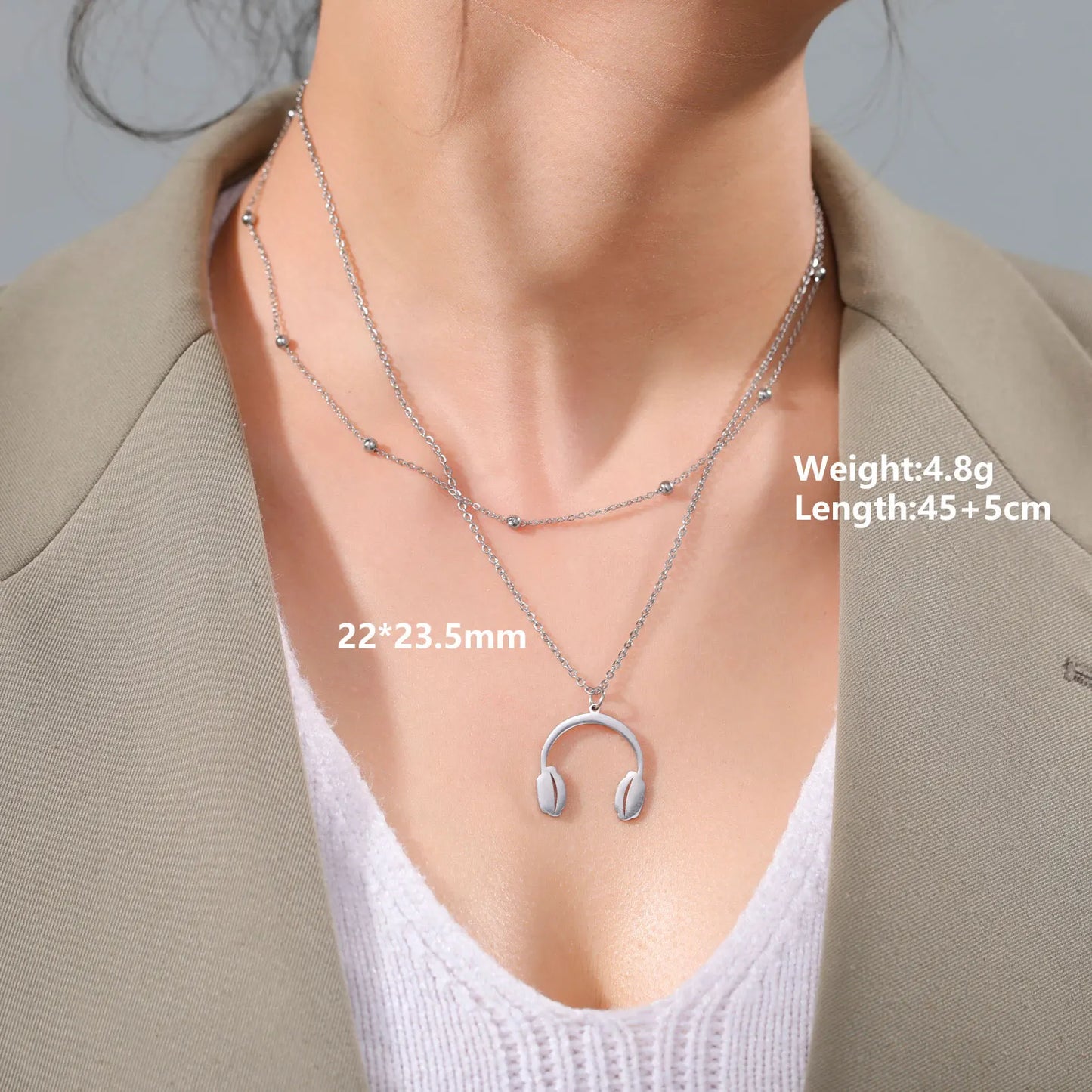 Music Note Pendant Necklace Stainless Steel