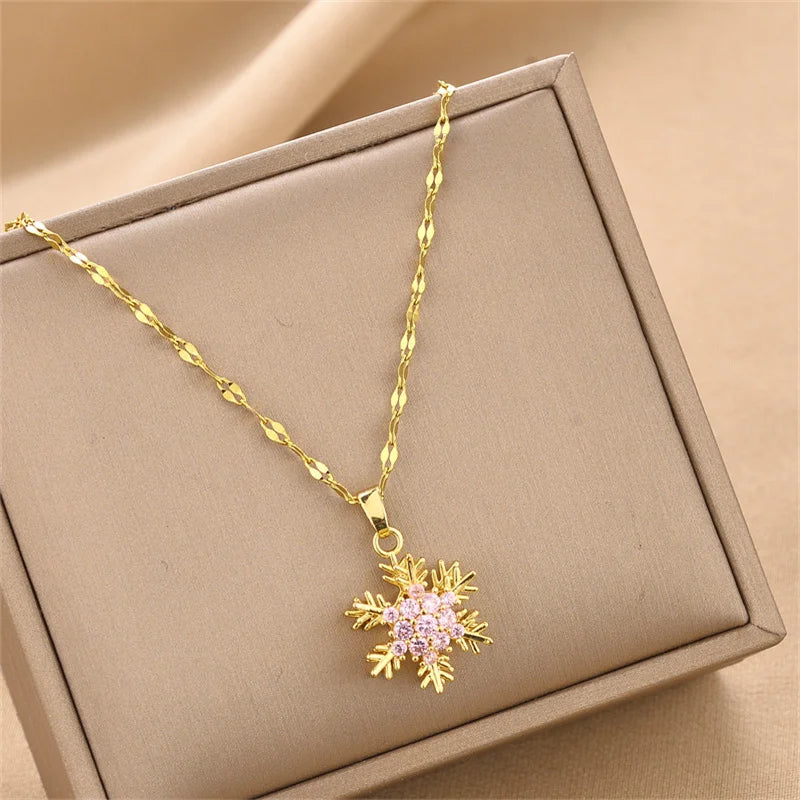 Rotating Snowflake Pendant Collarbone Chain