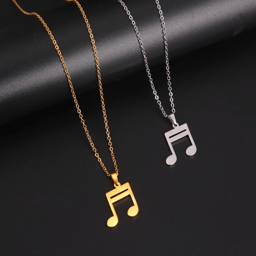 Music Note Pendant Necklace Stainless Steel