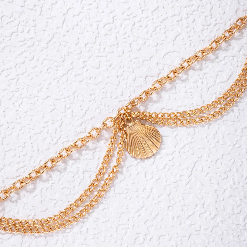 Sexy Multi-layer Anklet with a Starfish Heart Shell or snake